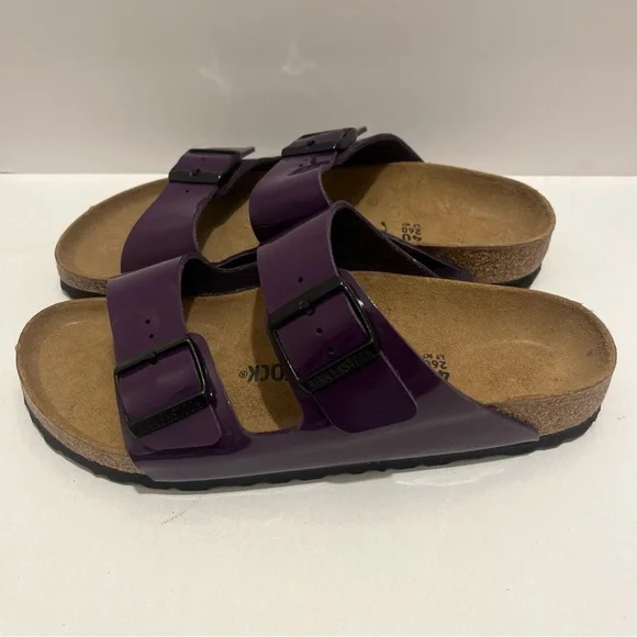 Birkenstock NWB Arizona plum Birko Flor patent regular Sz 9L , M7 - Picture 5 of 7
